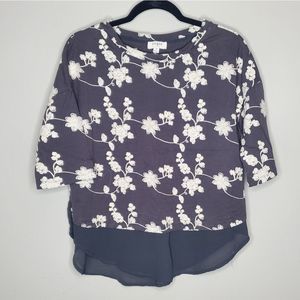 Umgee Embroidered Short Sleeve Blouse Sheer Back Size Medium